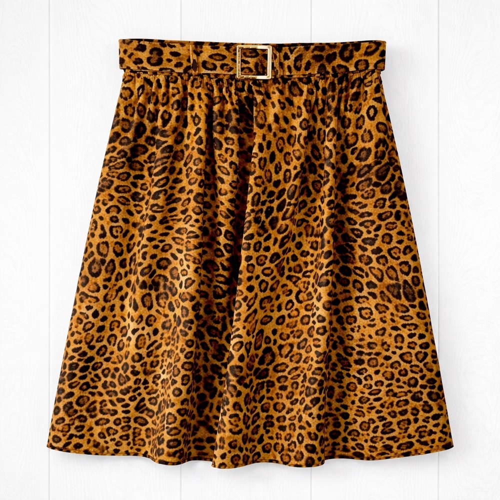 🖤 Jones New York Leopard Print A-Line Midi Skirt Size 10P | Belted Animal Print - Picture 2 of 7